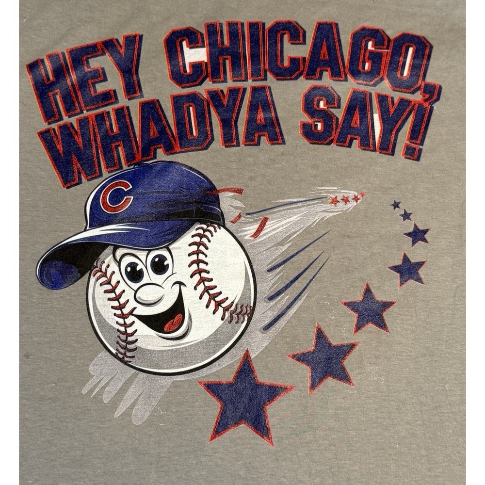 MLB Chicago Cubs Baseball Hey What-A Ya Say! Grey T-Shirt Men's Small NWT